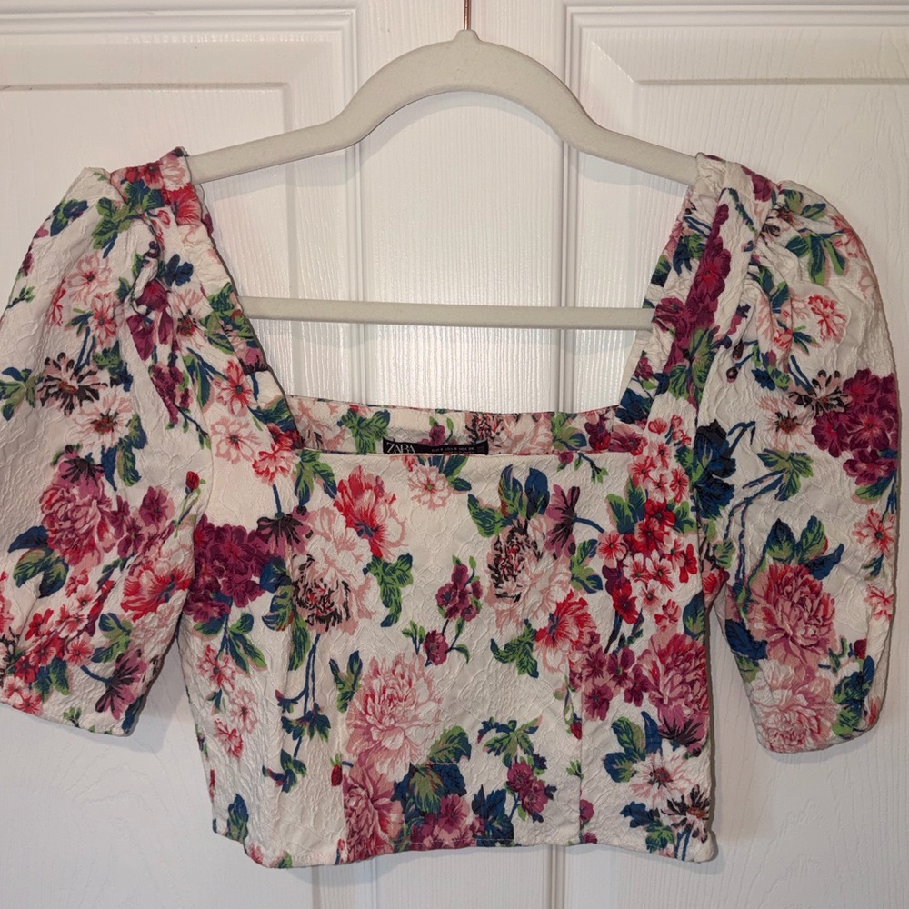 Zara Floral Puff Sleeve Top - Multicolor